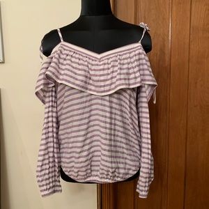 Express stripes purple white cold shoulder top M